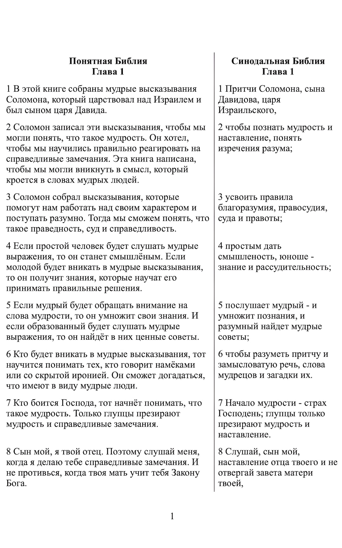 Книга Притч - Понятная Библия на современном языке - Расширенный перевод с параллельным текстом Синодальной Библии